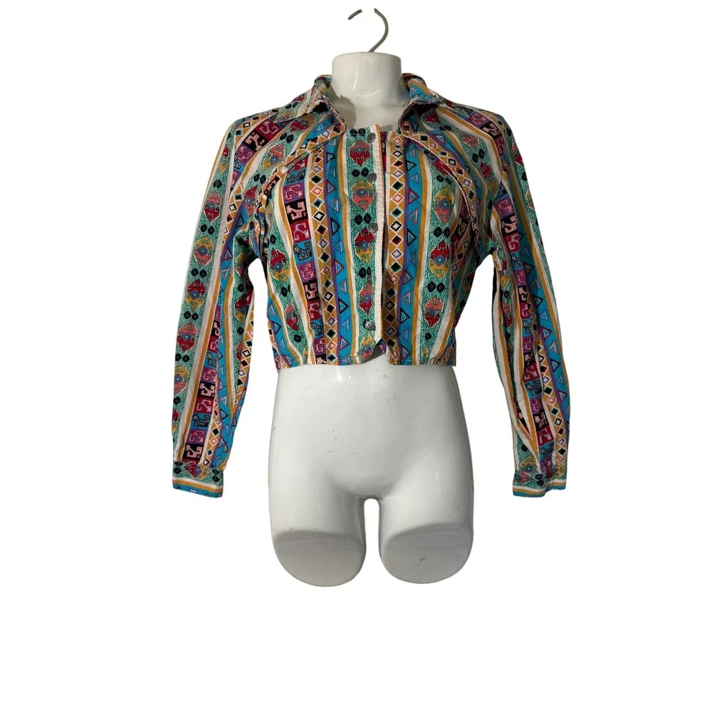 VTG Rodeo Western Wear Cropped Southwestern Aztec Multicolor Womens Small - Picture 1 of 6